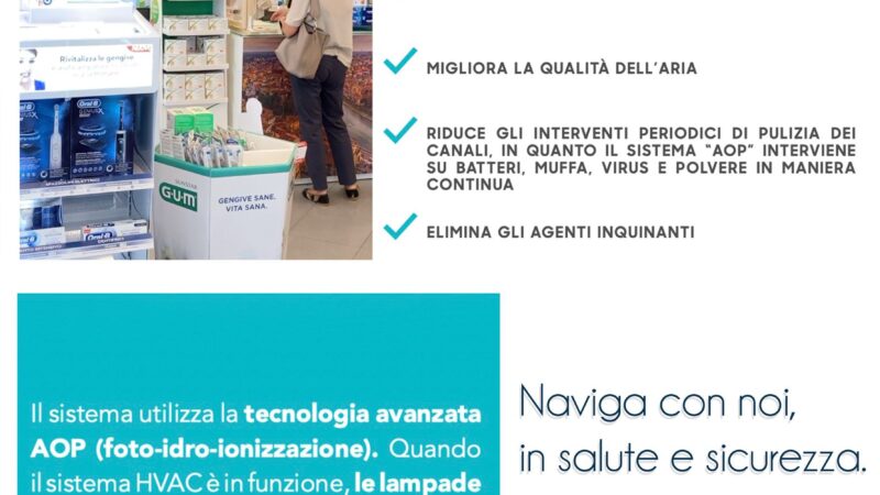 In questa Farmacia l’aria è sanificata da speciali lampade UV.