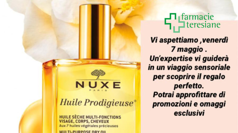 Venerdì 07 maggio dalle ore 15 Federica Amaglio, Nuxe expertise, vi accompagnerà alla scoperta delle esclusive fragranze e texture dei prodotti per il viso e per il corpo Nuxe.