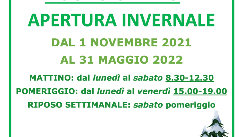 Da martedì 2 novembre….adottiamo il nuovo orario invernale! Vi aspettiamo.