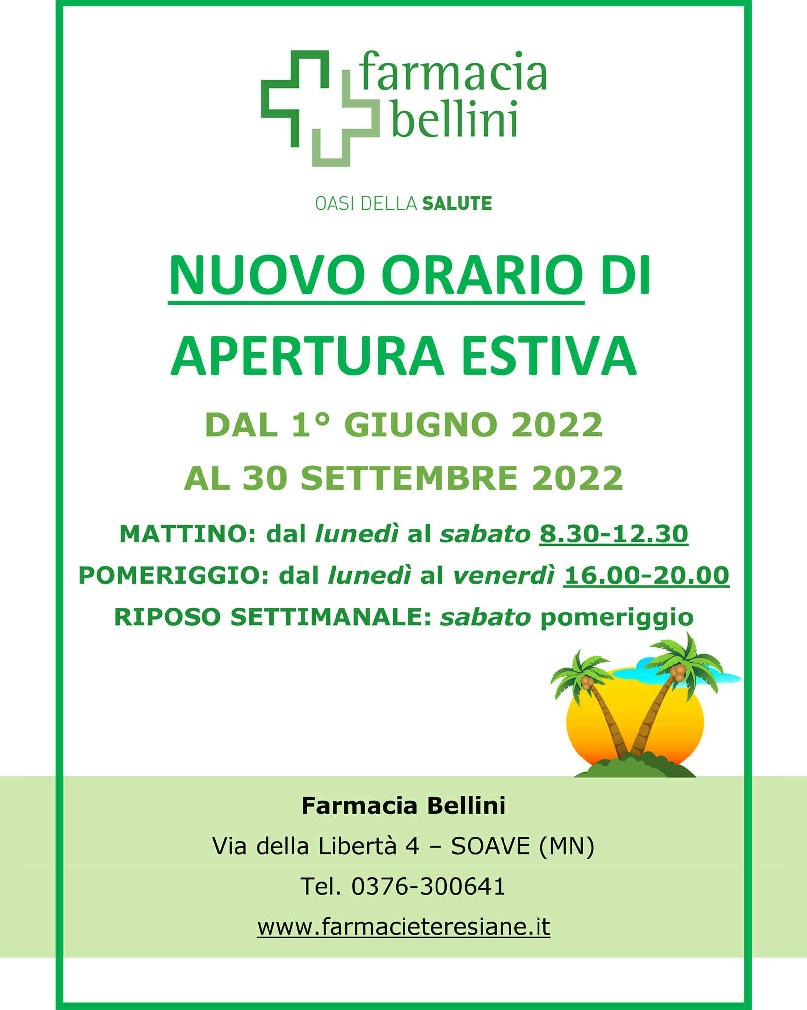 NEW SUMMER OPENING HOURS Bellini Pharmacy