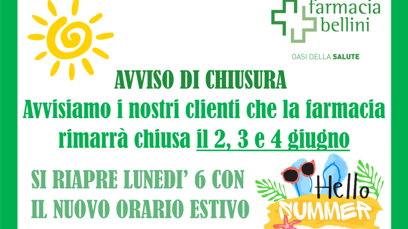 Avviso di chiusura Farmacia Bellini