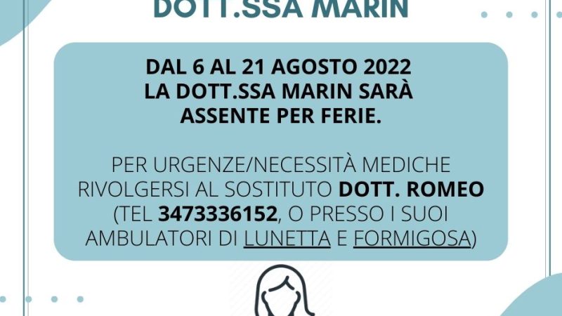 “All’attenzione dei pazienti della Dott.ssa Marin”