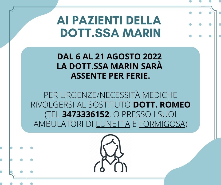 “All’attenzione dei pazienti della Dott.ssa Marin”