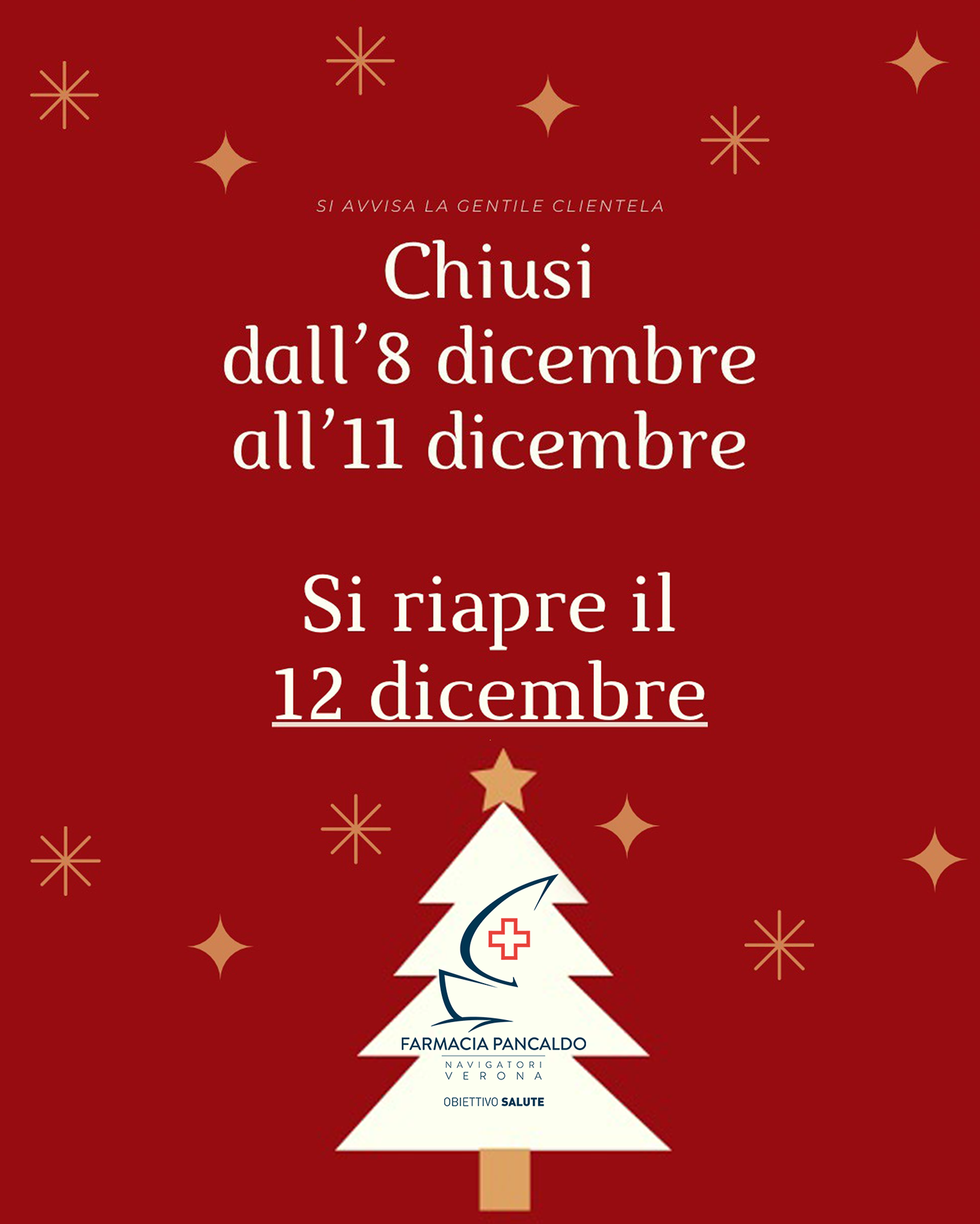 Chiusura farmacia Pancaldo dall’8 all’11 dicembre