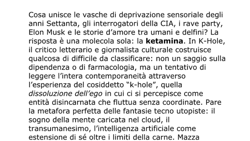 Ketamina: la molecola e il Mondo